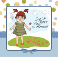 young girl listening to music on headphones and dancing N3