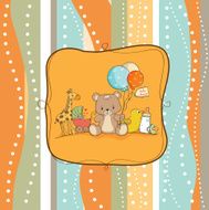 new baby announcement card with bag and same toys N3