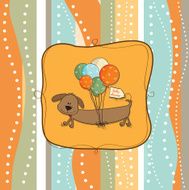 greeting card with long dog and balloons
