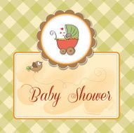 delicate baby shower card with pram