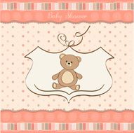 romantic baby girl announcement card with teddy bear N9
