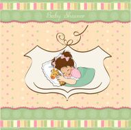 baby shower card with little girl and her toy N15