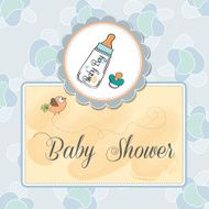 baby announcement card with milk bottle and pacifier