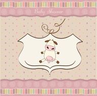 new baby girl announcement card with cow N20