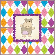 childish baby girl announcement card with hippo toy N15