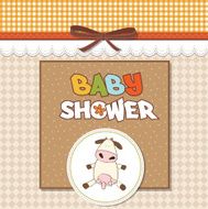 new baby girl announcement card with cow N22