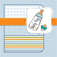 baby announcement card with milk bottle and pacifier N14