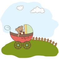 funny teddy bear in stroller N3