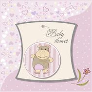 childish baby girl announcement card with hippo toy N16