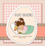 baby shower card with little girl and her toy N16