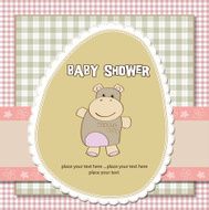 childish baby girl announcement card with hippo toy N17