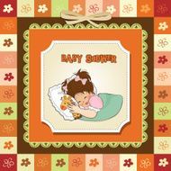 baby shower card with little girl and her toy N17