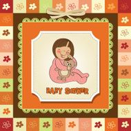little baby girl play with her teddy bear toy N25