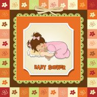 baby shower card with little girl N16