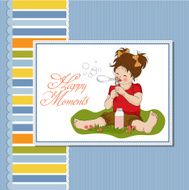 funny lovely little girl blowing soap bubbles N3