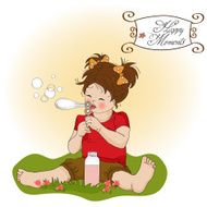 funny lovely little girl blowing soap bubbles N5