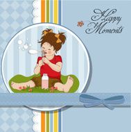 funny lovely little girl blowing soap bubbles N6