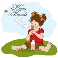 funny lovely little girl blowing soap bubbles N8