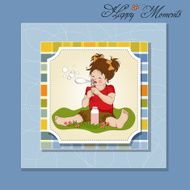 funny lovely little girl blowing soap bubbles N11