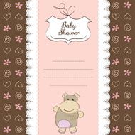 childish baby girl announcement card with hippo toy N18