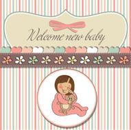 little baby girl play with her teddy bear toy N26
