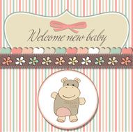 childish baby girl announcement card with hippo toy N19