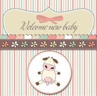 new baby girl announcement card with cow N27