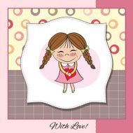 Funny girl with hearts Doodle cartoon character N12