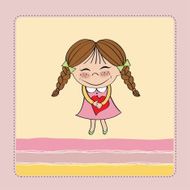 Funny girl with hearts Doodle cartoon character N14