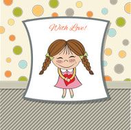 Funny girl with hearts Doodle cartoon character N18