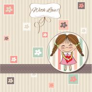 Funny girl with hearts Doodle cartoon character N19