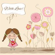 Funny girl with hearts Doodle cartoon character N20