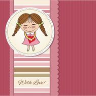 Funny girl with hearts Doodle cartoon character N21