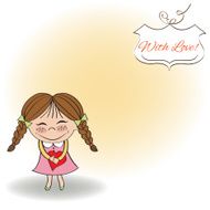 Funny girl with hearts Doodle cartoon character N24