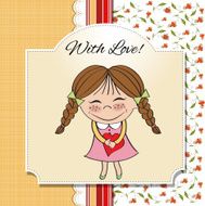 Funny girl with hearts Doodle cartoon character N25