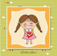 Funny girl with hearts Doodle cartoon character N26