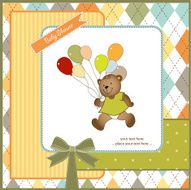 baby shower card with teddy bear toy N61