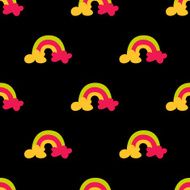 Rainbow seamless pattern Dark background Vector illustration