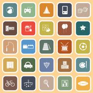 Toy flat icons on orange background