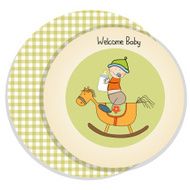 baby boy shower with wood horse toy N6