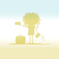 Happy tourist with tickets and suitcase for your design