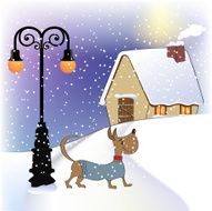 Christmas card with happy dressed dog