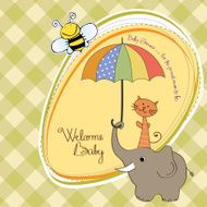 baby shower card with funny elephant and little cat N3