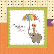 baby shower card with funny elephant and little cat N4