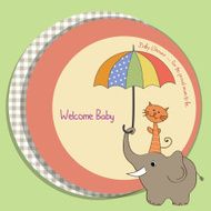 baby shower card with funny elephant and little cat N5
