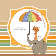 baby shower card with funny elephant and little cat N7