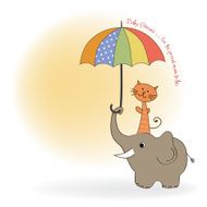 baby shower card with funny elephant and little cat N8