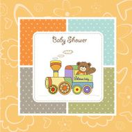 baby shower card with teddy bear and train toy N2