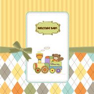 baby shower card with teddy bear and train toy N3