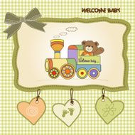 baby shower card with teddy bear and train toy N6